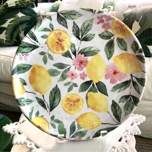 NWT Lemon & Pink Flowers Melamine Indoor Outdoor Dinner Plates set/4